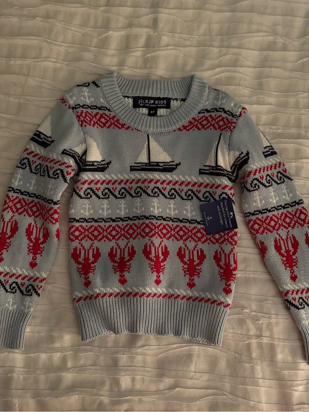 Kiel James Patrick Light Blue, Red & Navy Nautical Crewneck Sweater